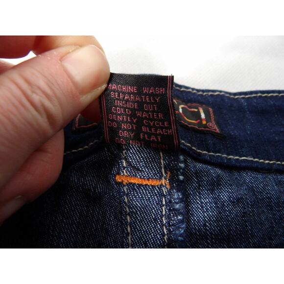 Vezucci Jeans Skirt Dark Wash Knee Length Modest Womens Sz 14 Orange Accent Y2K - Picture 8 of 11